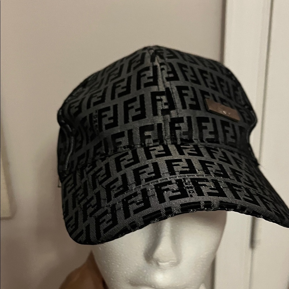 Fendi Black and Gray Monogram Baseball Cap
